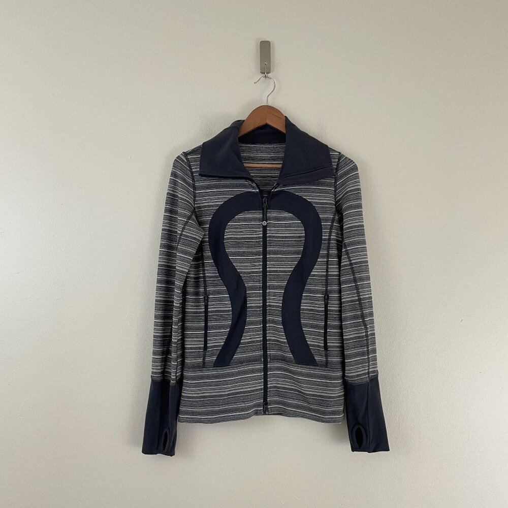 Lululemon In Stride Full Zip Jacket Heathered Coal Stripe Size 4